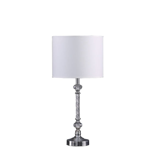 19" Silver Metal and Faux Crystal Table Lamp With White Drum Shade HomeRoots