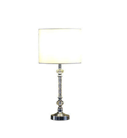 19" Silver Metal and Faux Crystal Table Lamp With White Drum Shade HomeRoots