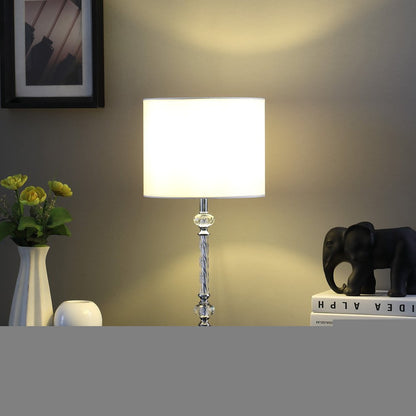 19" Silver Metal and Faux Crystal Table Lamp With White Drum Shade HomeRoots