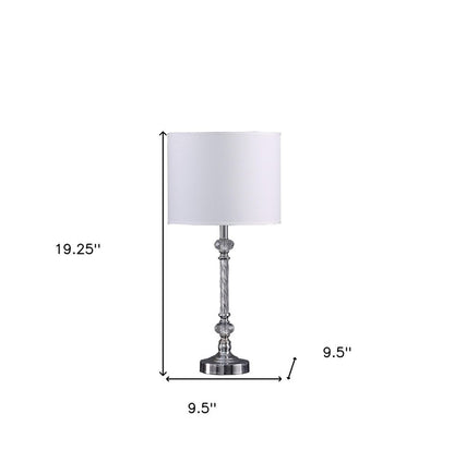 19" Silver Metal and Faux Crystal Table Lamp With White Drum Shade HomeRoots