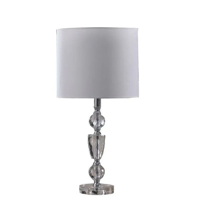 24" Clear And Silver Faux Crystal And Metal Table Lamp With White Drum Shade HomeRoots