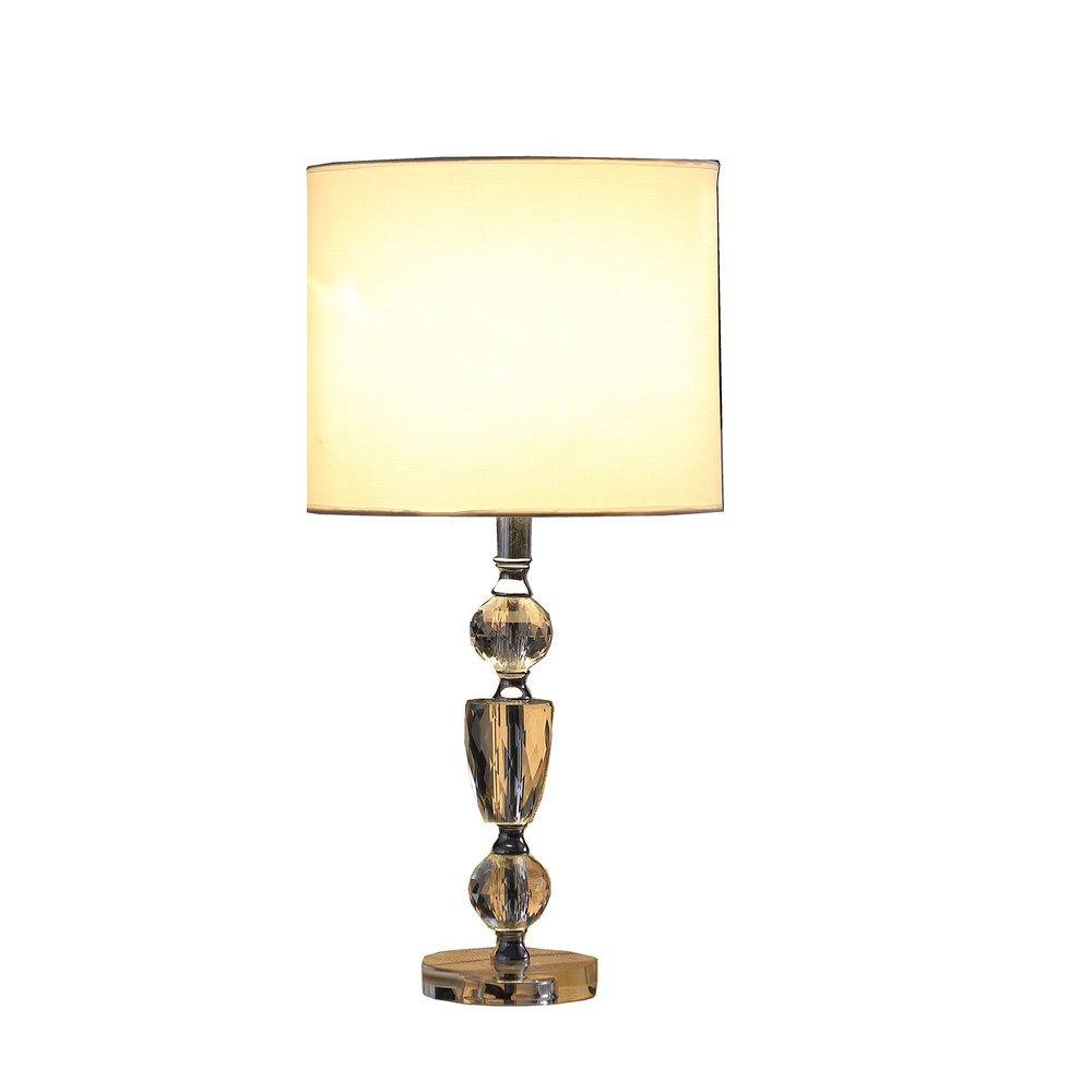 24" Clear And Silver Faux Crystal And Metal Table Lamp With White Drum Shade HomeRoots