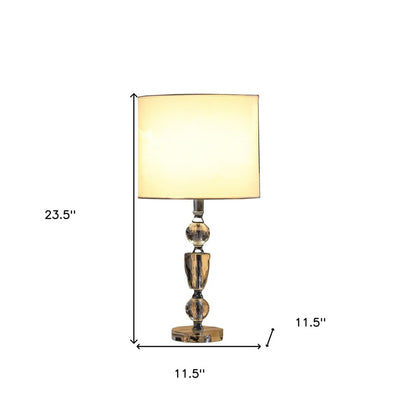 24" Clear And Silver Faux Crystal And Metal Table Lamp With White Drum Shade HomeRoots