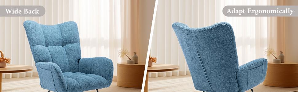 Rocking Chair with Pocket, Soft Teddy Fabric Rocking Chair for Nursery, Comfy Wingback Glider Rocker with Safe Solid Wood Base for Living Room Bedroom - FurniFindUSA