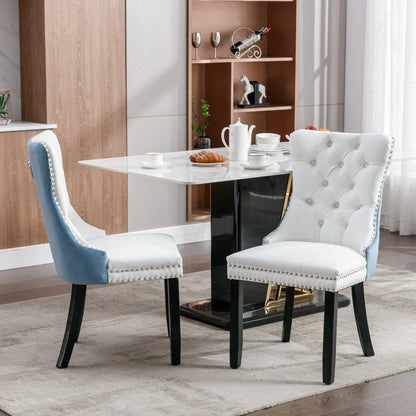 A&A Furniture Nikki Collection Modern High-end Tufted Solid Wood Contemporary PU 2-Pcs Set White+Light Blue - FurniFindUSA