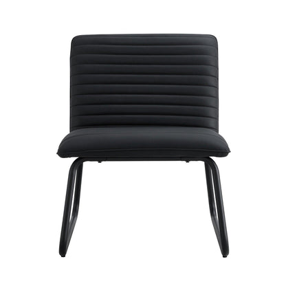 Black minimalist armless sofa chair with PU backrest paired with black metal legs - FurniFindUSA