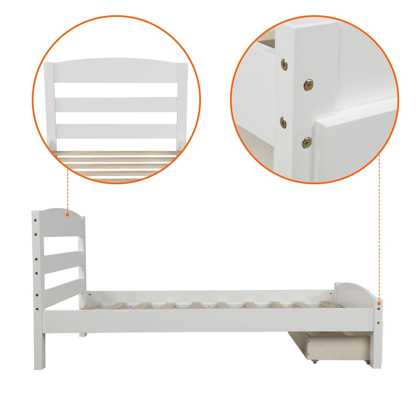 Platform Twin Bed Frame with Storage Drawer and Wood Slat Support No Box Spring Needed White - FurniFindUSA