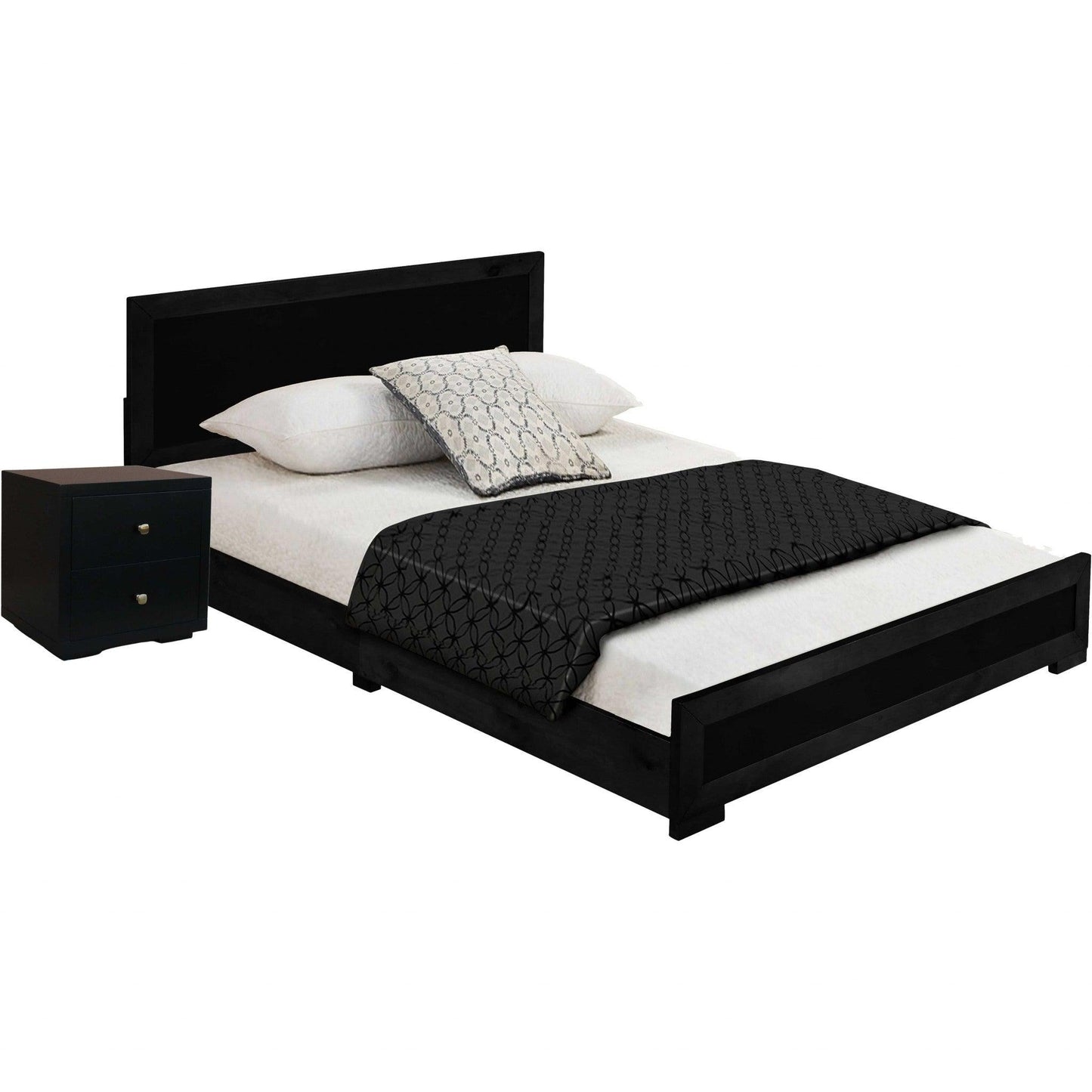 Moma Black Wood Platform Twin Bed With Nightstand - FurniFindUSA