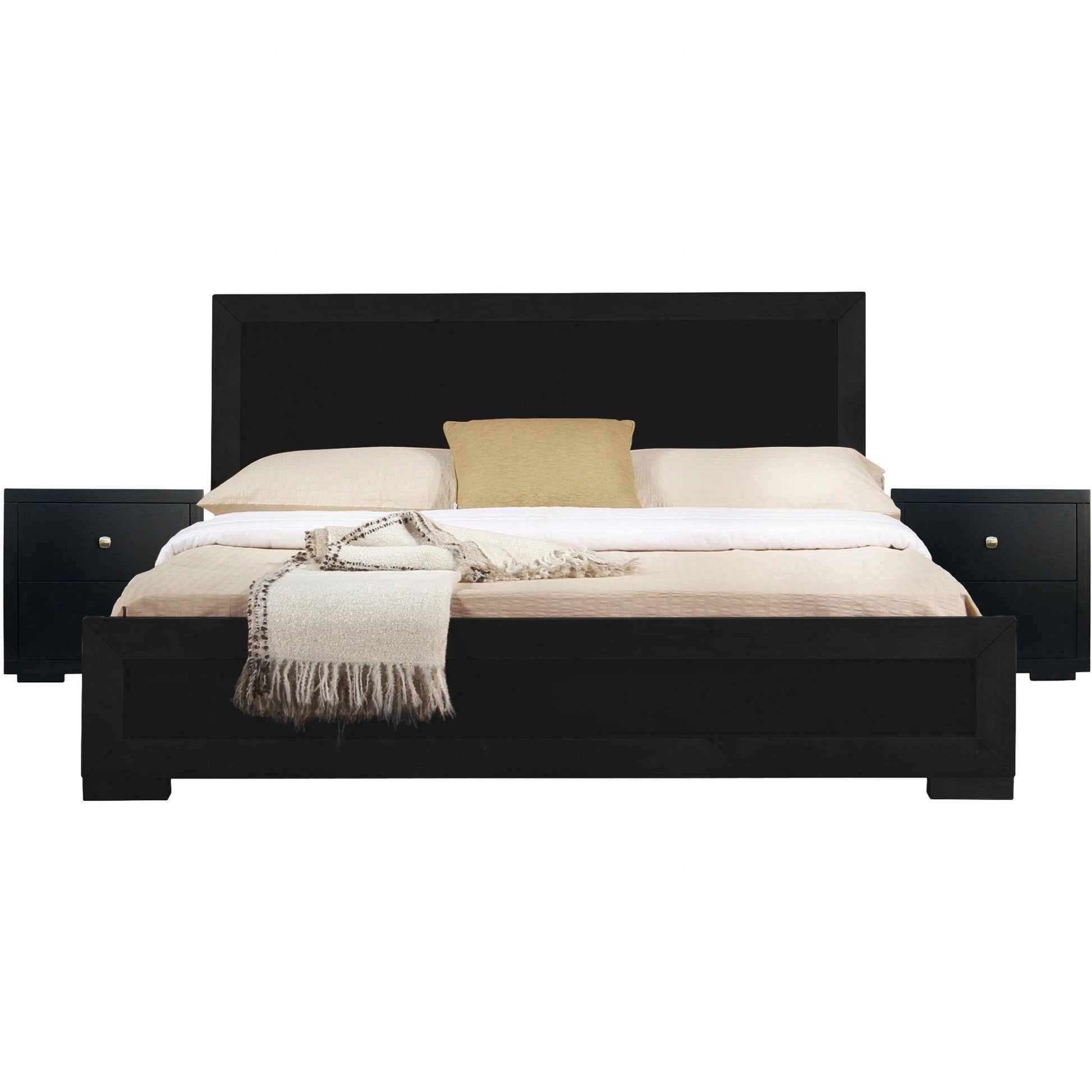 Moma Black Wood Platform Twin Bed With Nightstand - FurniFindUSA