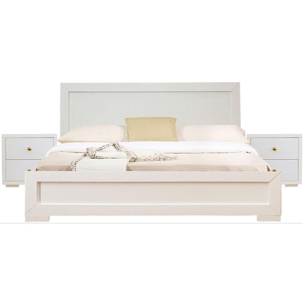 Moma White Wood Platform Queen Bed With Two Nightstands — view 1