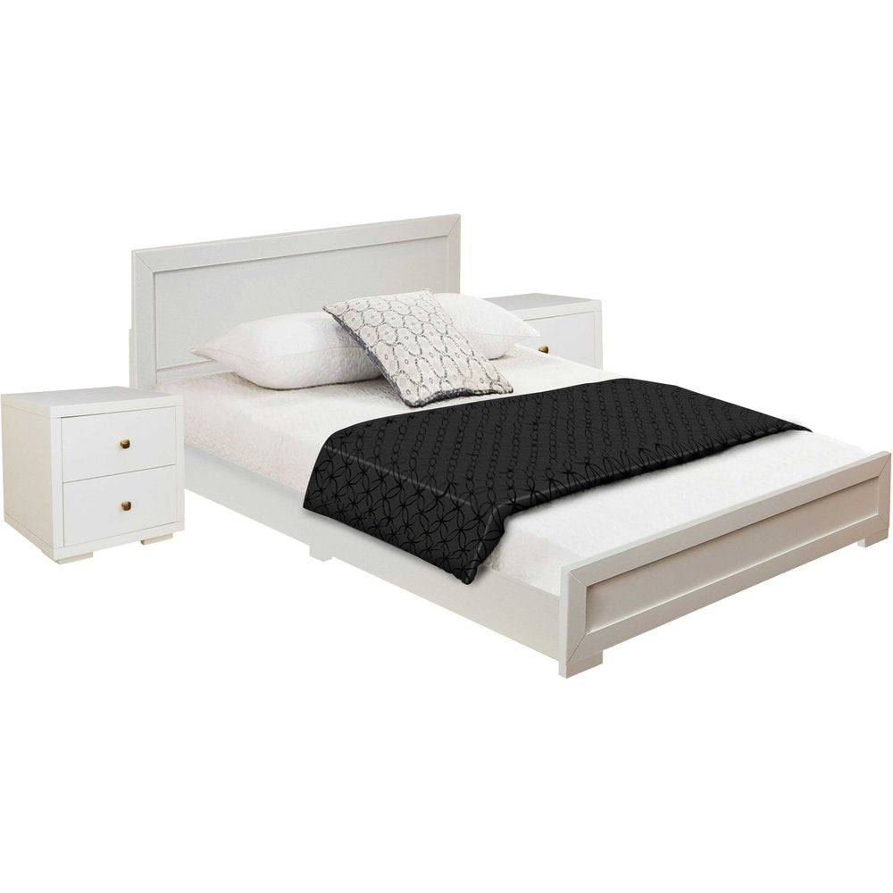 Moma White Wood Platform Queen Bed With Two Nightstands HomeRoots