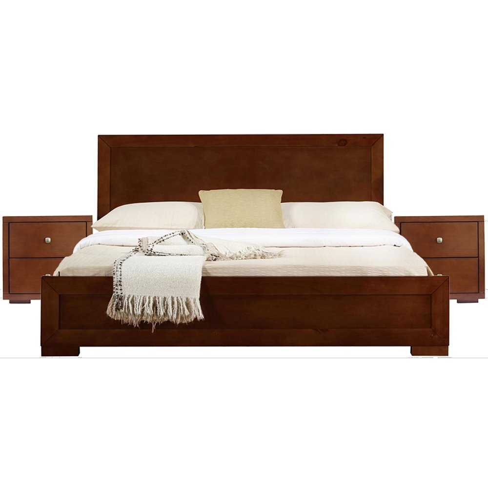 Moma Oak Wood Platform Queen Bed With Two Nightstands HomeRoots