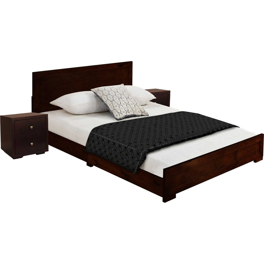 Moma Espresso Wood Platform Queen Bed With Two Nightstands HomeRoots