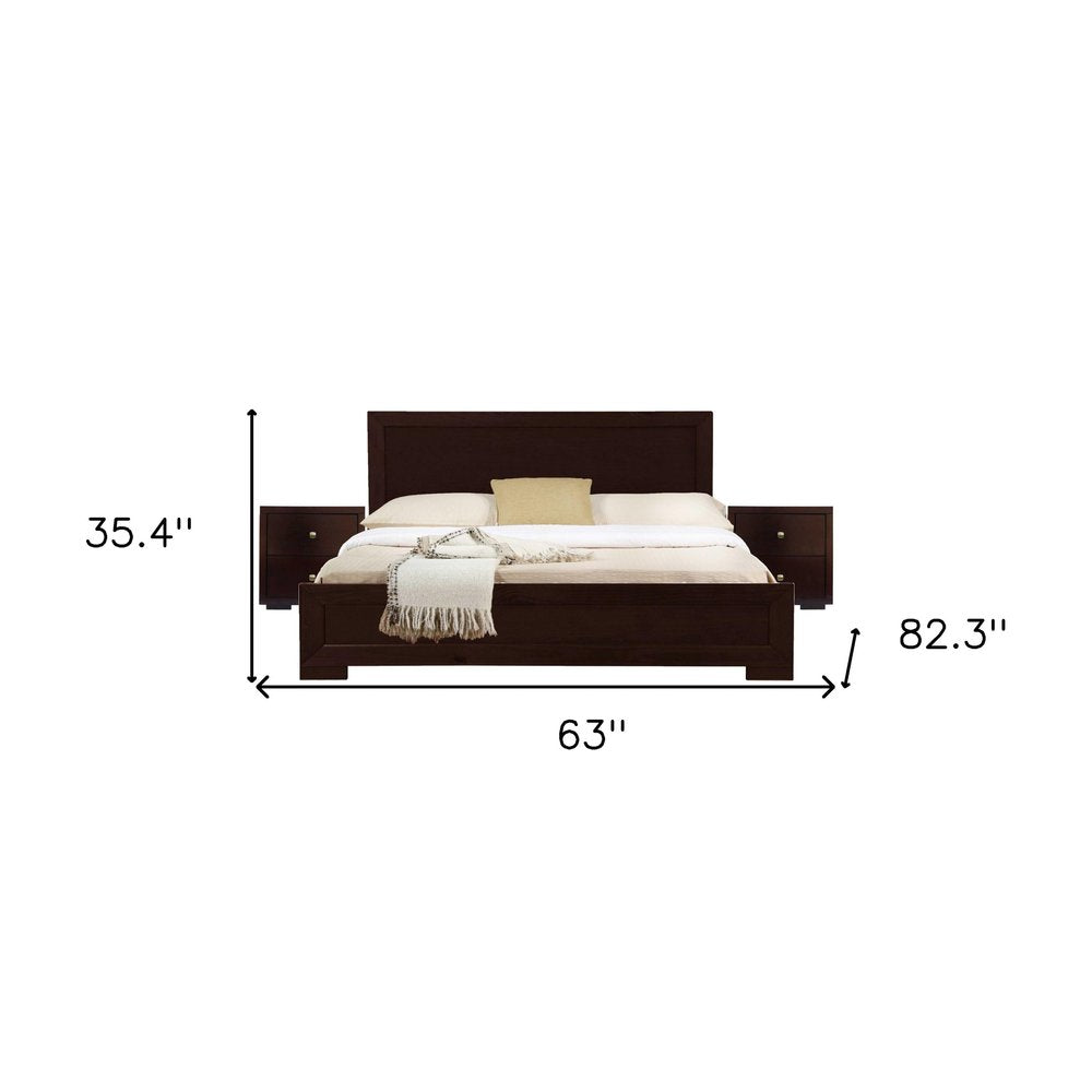 Moma Espresso Wood Platform Queen Bed With Two Nightstands HomeRoots