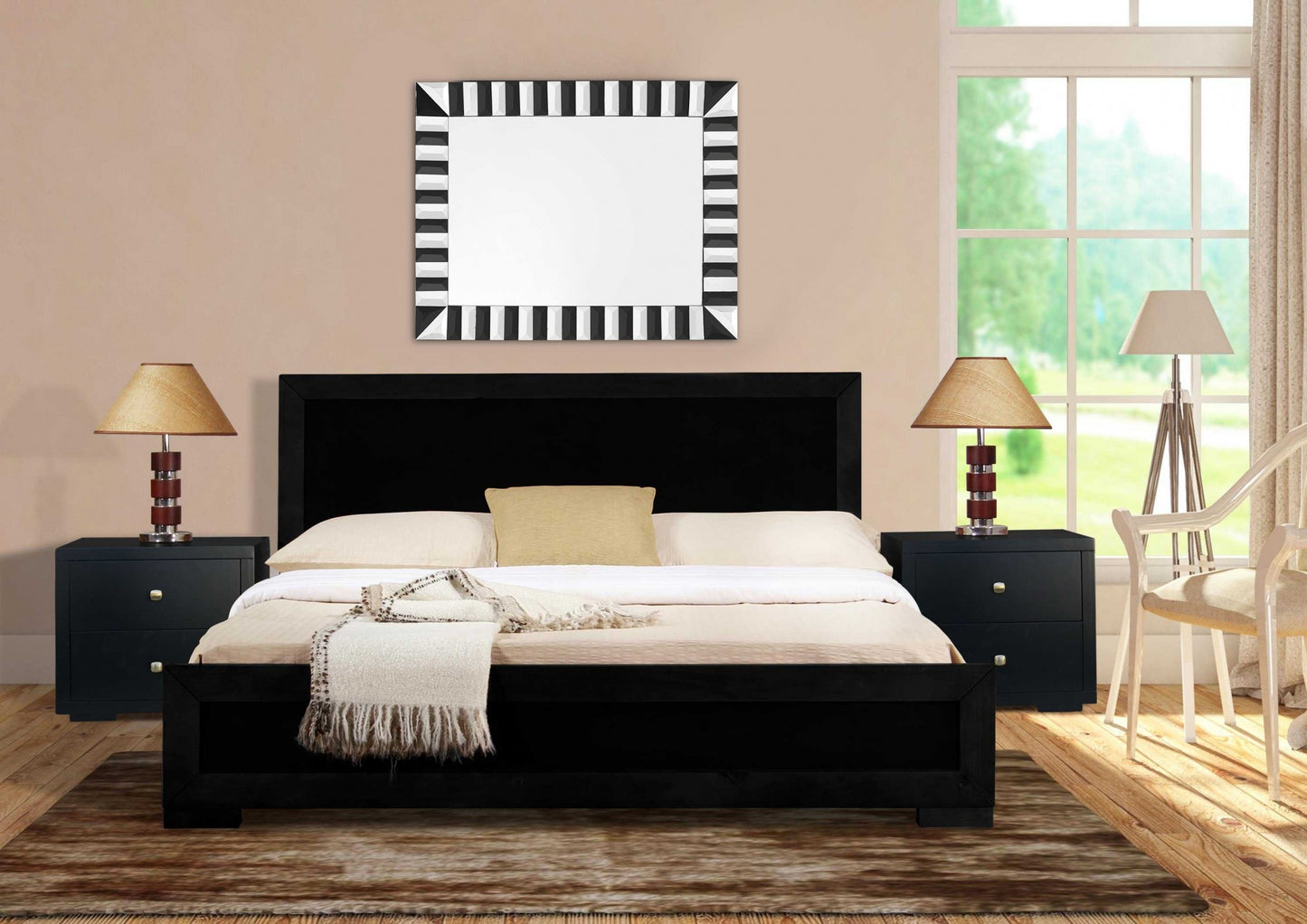 Moma Black Wood Platform Twin Bed With Nightstand