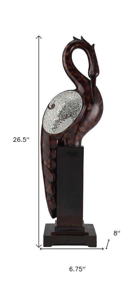 27" Marbleized Cherry Brown Polyresin Crane Figurine Sculpture HomeRoots