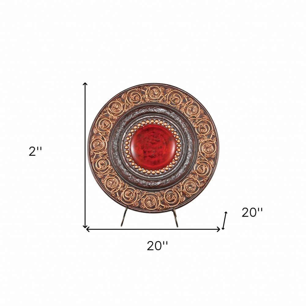 21" Red And Brown Round Polyresin Decorative Plaque HomeRoots