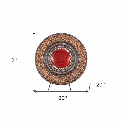 21" Red And Brown Round Polyresin Decorative Plaque HomeRoots