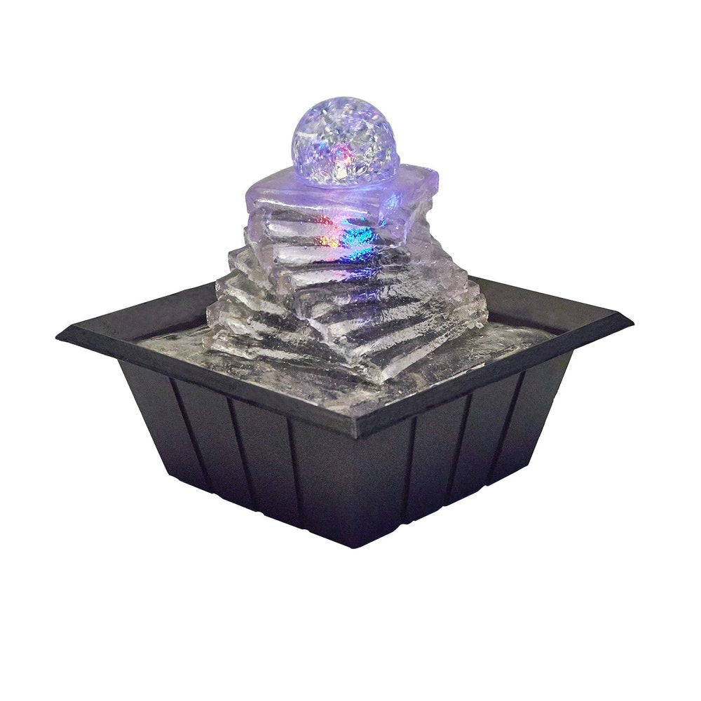 8" Clear Polyresin Ice Design Tabletop Fountain With LED HomeRoots