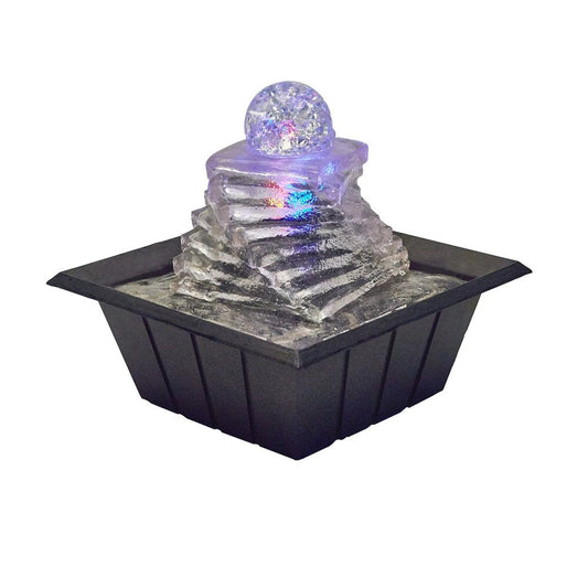 8" Clear Polyresin Ice Design Tabletop Fountain With LED HomeRoots