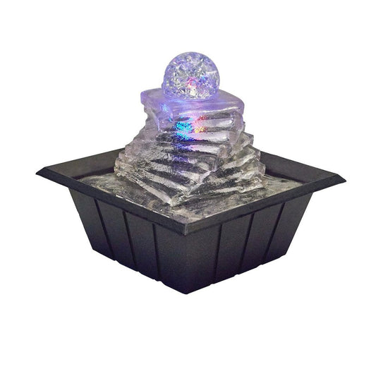 8" Clear Polyresin Ice Design Tabletop Fountain With LED HomeRoots