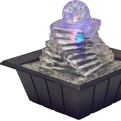 8" Clear Polyresin Ice Design Tabletop Fountain With LED HomeRoots