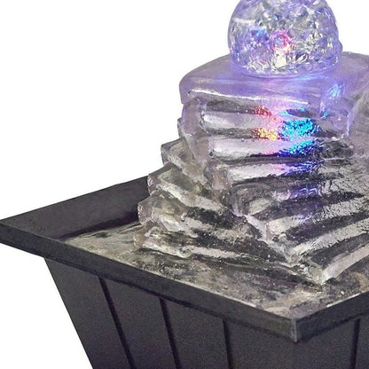 8" Clear Polyresin Ice Design Tabletop Fountain With LED HomeRoots