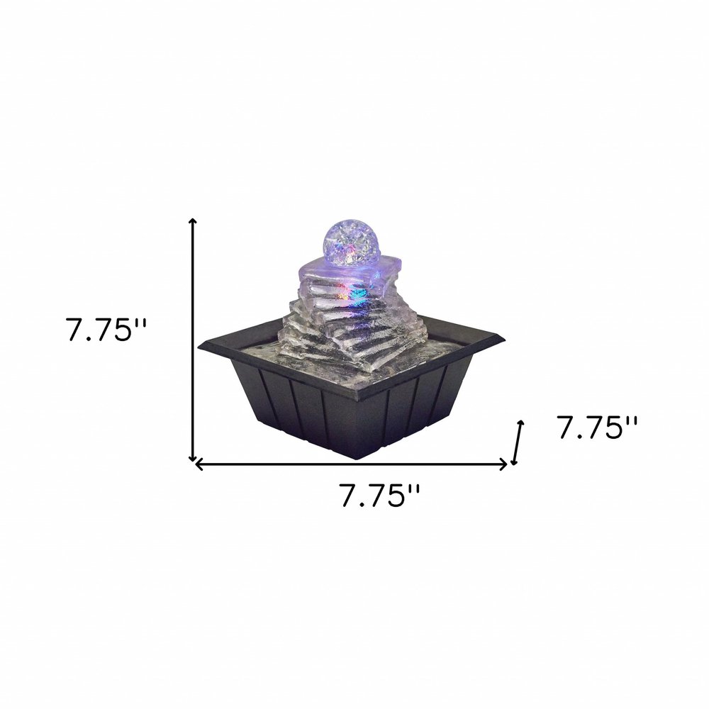 8" Clear Polyresin Ice Design Tabletop Fountain With LED HomeRoots