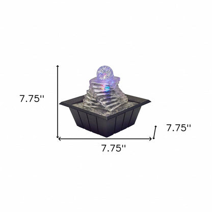 8" Clear Polyresin Ice Design Tabletop Fountain With LED HomeRoots