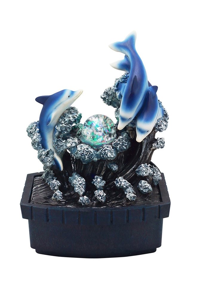 11" Blue Polyresin Dolphins Tabletop Fountain HomeRoots