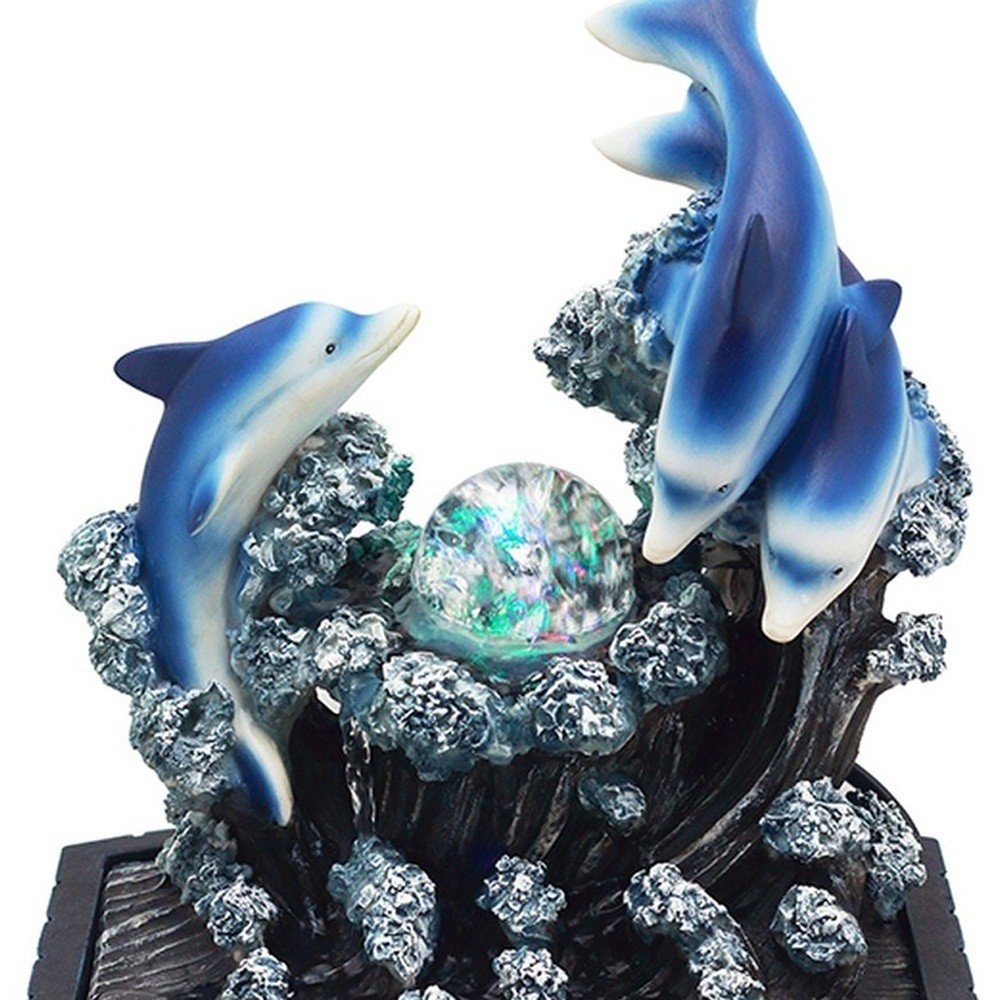 11" Blue Polyresin Dolphins Tabletop Fountain HomeRoots