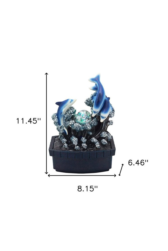 11" Blue Polyresin Dolphins Tabletop Fountain HomeRoots