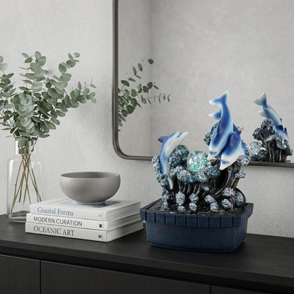 11" Blue Polyresin Dolphins Tabletop Fountain HomeRoots