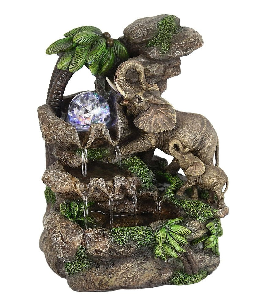 11" Gray  Polyresin Elephant Tabletop Fountain with Light HomeRoots