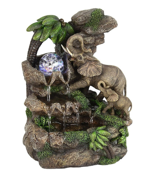 11" Gray  Polyresin Elephant Tabletop Fountain with Light HomeRoots