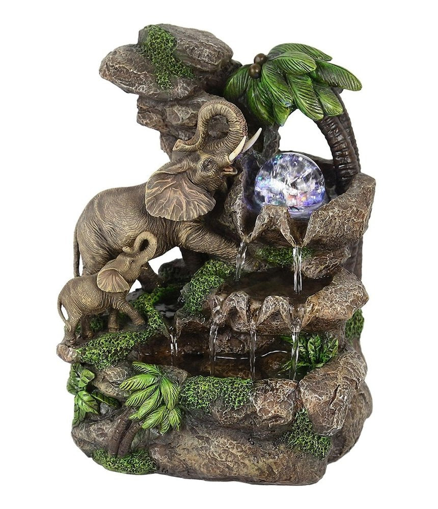 11" Gray  Polyresin Elephant Tabletop Fountain with Light HomeRoots