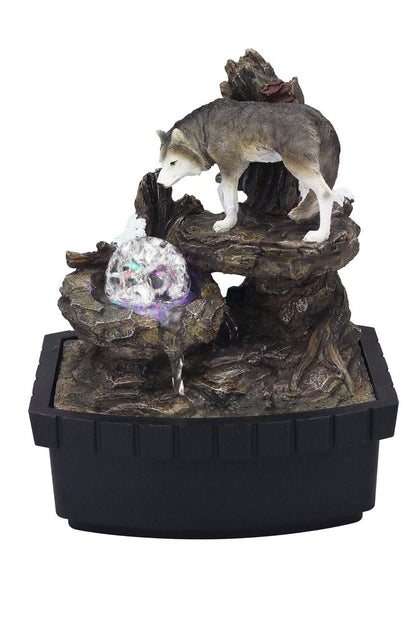 10" Black Polyresin Wolf Tabletop Fountain Sculpture HomeRoots