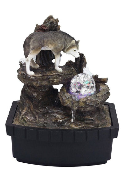 10" Black Polyresin Wolf Tabletop Fountain Sculpture HomeRoots