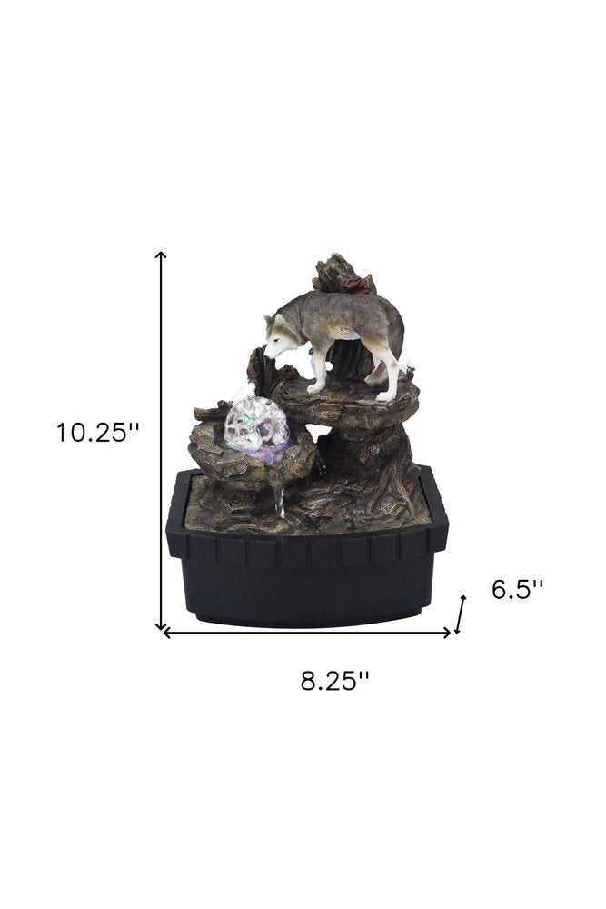 10" Black Polyresin Wolf Tabletop Fountain Sculpture HomeRoots