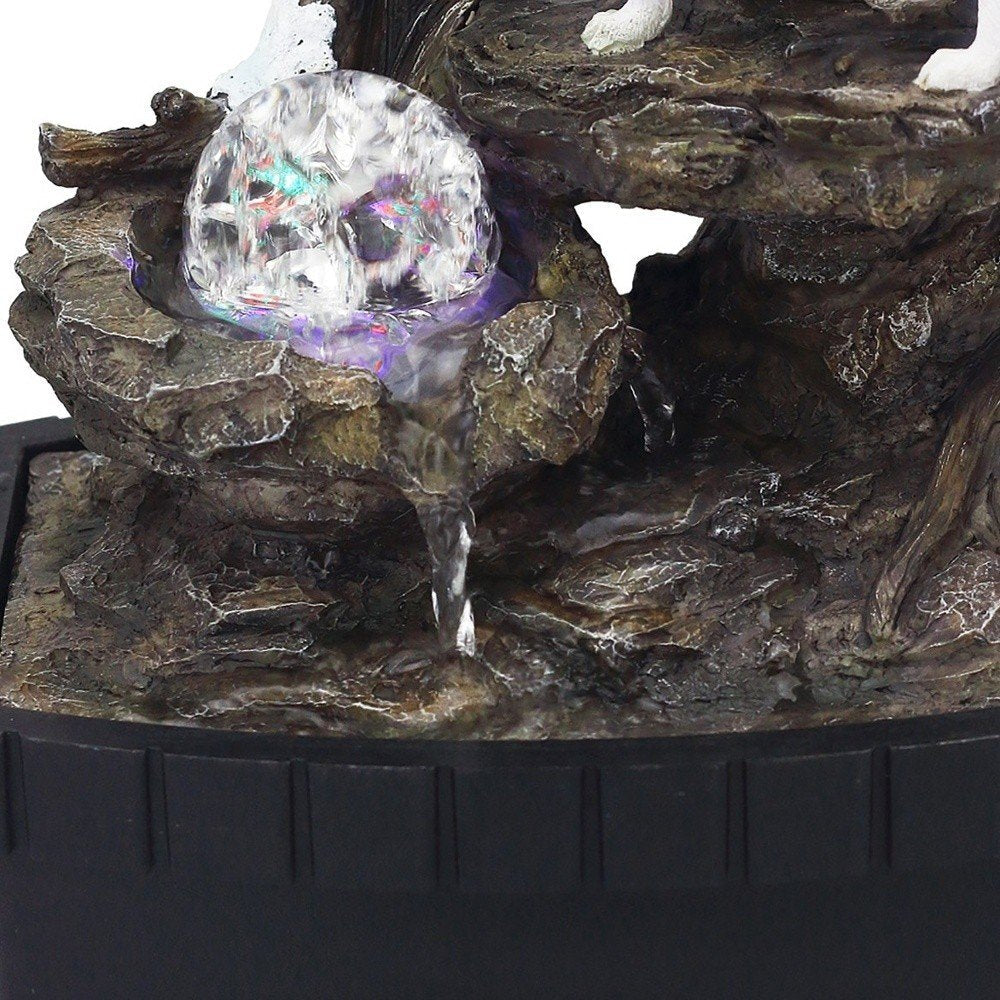 10" Black Polyresin Wolf Tabletop Fountain Sculpture HomeRoots