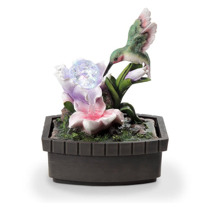 11" Pink Green And Brown Polyresin Hummingbird Tabletop Fountain HomeRoots