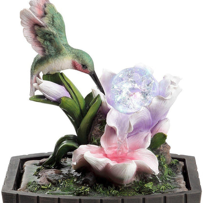 11" Pink Green And Brown Polyresin Hummingbird Tabletop Fountain HomeRoots