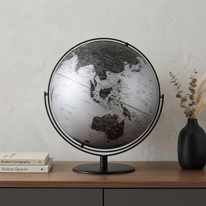 21" Black And Silver Modern Polyresin Globe HomeRoots