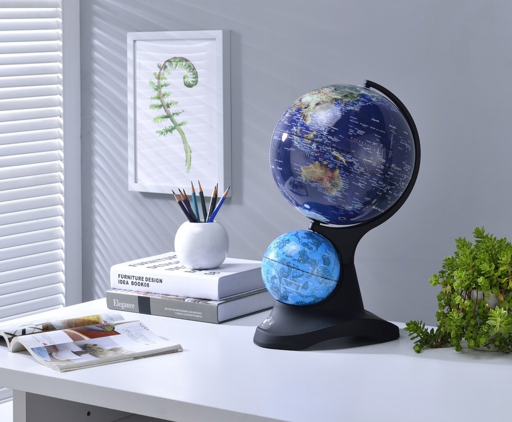 18" Blue Black And Navy Polyresin Dual Globe HomeRoots
