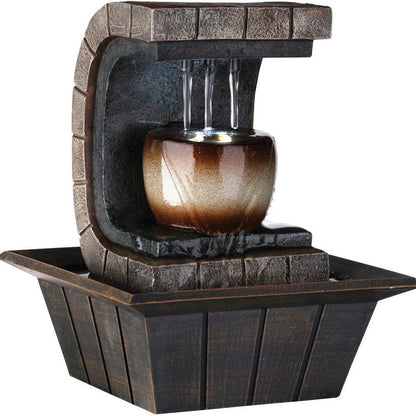 10" Brown Textured Polyresin Tabletop Fountain with LED Light HomeRoots