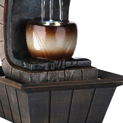 10" Brown Textured Polyresin Tabletop Fountain with LED Light HomeRoots