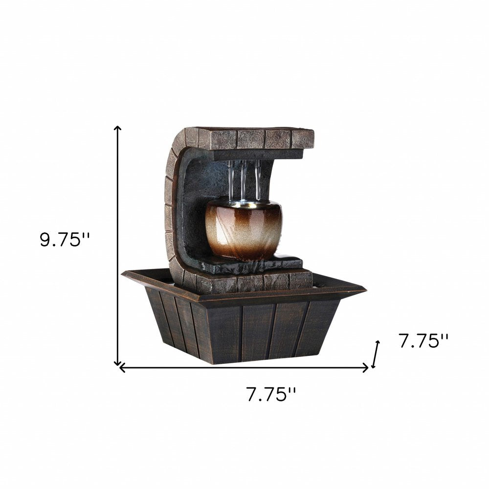 10" Brown Textured Polyresin Tabletop Fountain with LED Light — view 5
