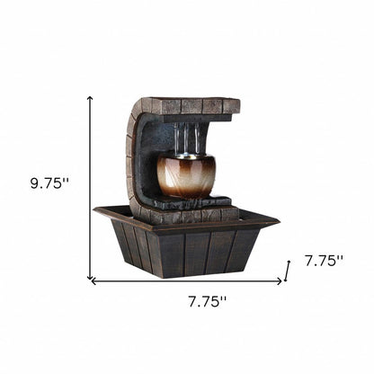 10" Brown Textured Polyresin Tabletop Fountain with LED Light HomeRoots