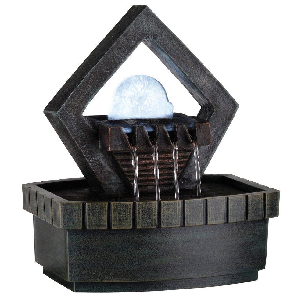 10" Brown Polyresin Geo and Pebbles Tabletop Fountain with LED Light HomeRoots