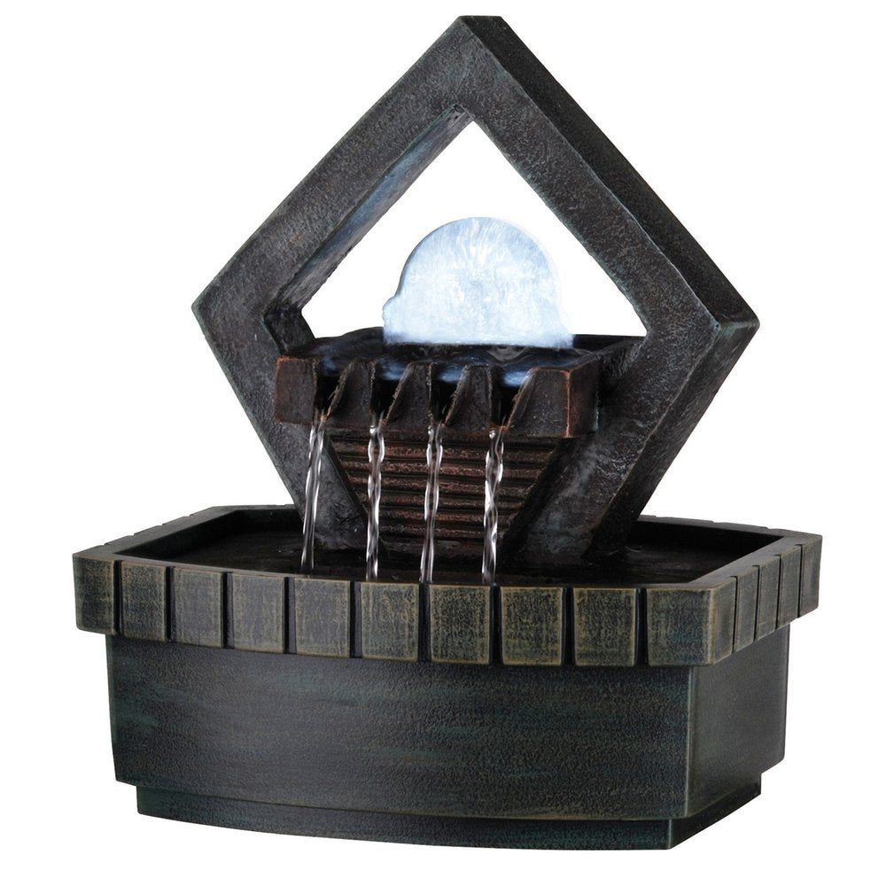 10" Brown Polyresin Geo and Pebbles Tabletop Fountain with LED Light HomeRoots